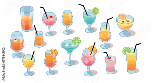 Vibrant collection of refreshing summer cocktails with citrus garnishes