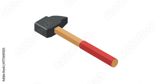 Isometric hammer with red handle on white background for construction and diy