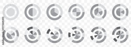 Pie chart set, Circle icons for infographic. Colorful diagram collection with ,3,4,5,6,7,8 sections and steps. Pie chart for data analysis, business presentation, UI, web design. Vector illustration.