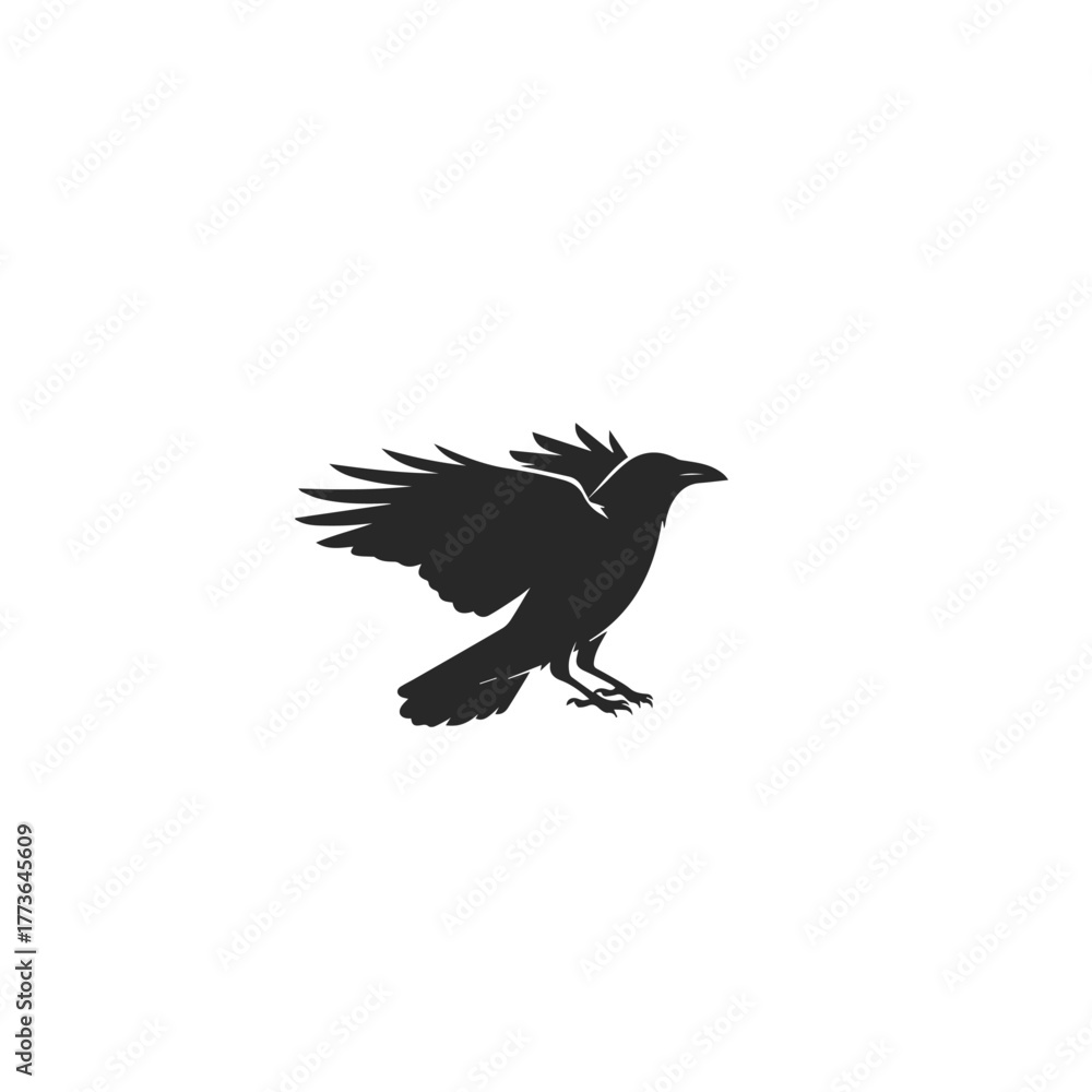 Obraz premium Black Raven Bird Silhouette Vector Graphic.