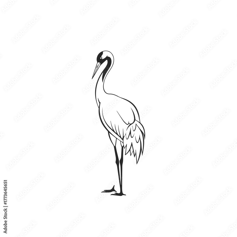 Fototapeta premium Elegant Crane Bird Minimalist Line Art Illustration.