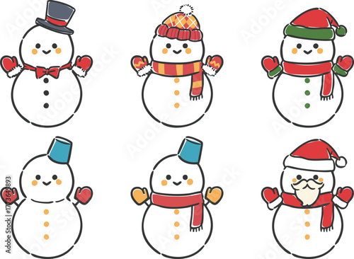 かわいい雪だるまセット　ベクター
