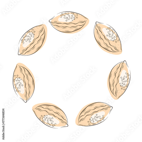 Seashell summer wreath in flat style. Ocean logo design for business card isolated on a white background.