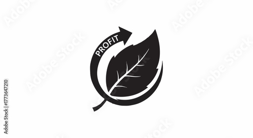 Green business growth symbol with leaf and circular arrow showing profit.