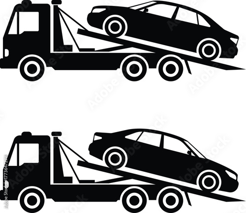 Tow Truck Action: Loading and Unloading Vehicle Silhouettes