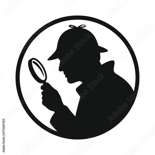 Silhouette of a detective examining with a magnifying glass