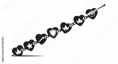 Chain of hearts with symbolic emblems, representing connection and shared values