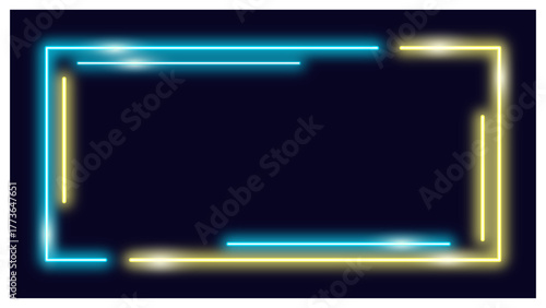 黄色と水色のネオン長方形フレーム背景 – ビジネス・広告・SNS用途向けシンプルデザイン