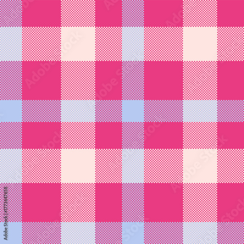 Interior vector seamless fabric, motif tartan background plaid. Printout textile check texture pattern in pink and misty rose colors.