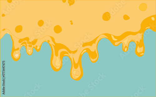 Melting cheese drip background. Smooth cheddar sauce pattern. Minimal liquid dairy splash texture for food design. Tasty snack topping abstract illustration wallpaper.