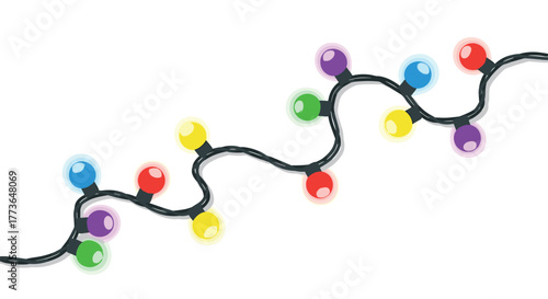 Colorful string lights on white background for festive decoration