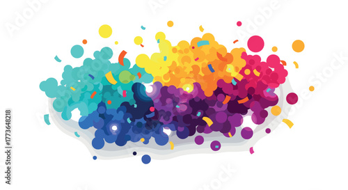 Colorful abstract bubbles with gradient and confetti burst