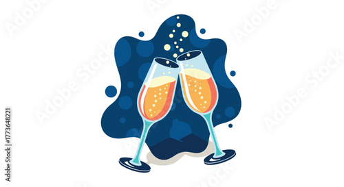 Celebratory champagne toast with bubbles in modern flat design