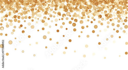 Elegant gold confetti falling on white background with festive sparkles