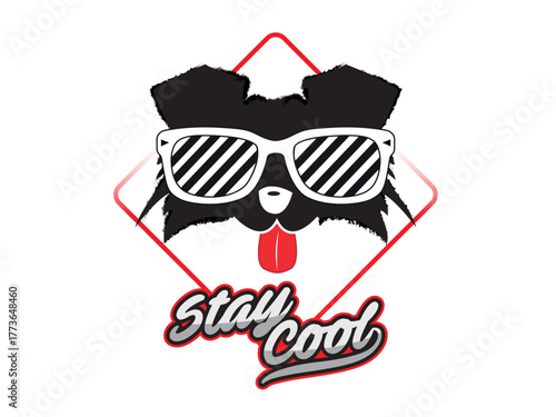 T-shirt print design, Keep Calm And Love Dogs Graphic Tee Design with Sunglasses Dog Mascot Print Bold Illustration.