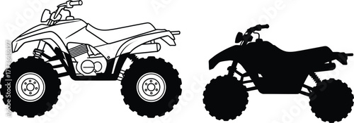 Atv quad bike vector outline and silhouette illustration design