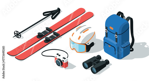 Winter sports equipment in isometric style