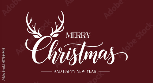 Vector of elegant Merry Christmas and happy new year greeting with reindeer antlers