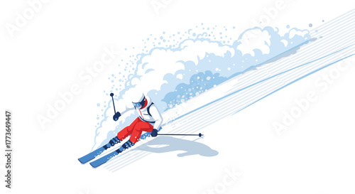 Dynamic skiing adventure on snowy slope with athlete in motion
