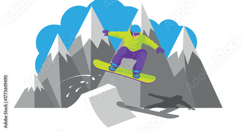 Colorful snowboarding adventure in vibrant winter landscape
