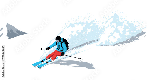 Dynamic skiing adventure winter sports in action with vibrant colors and energy