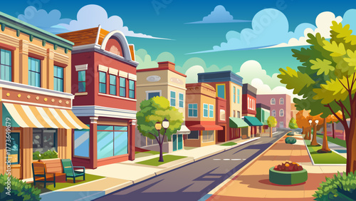 Very beautiful view of downtown Mattoon, Illinois, USA, featuring charming main street storefronts, tree-lined sidewalks, and a peaceful park, capturing the welcoming atmosphere of a small Midwest tow