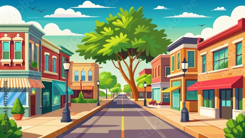 Very beautiful view of downtown Mattoon, Illinois, USA, featuring charming main street storefronts, tree-lined sidewalks, and a peaceful park, capturing the welcoming atmosphere of a small Midwest tow
