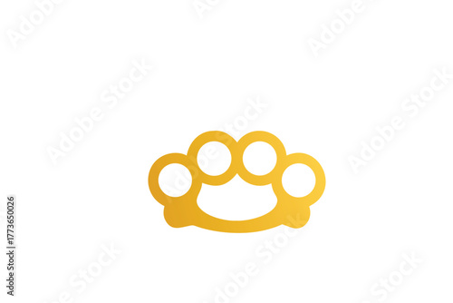 Golden Brass Knuckles Icon Symbol of Strength and Protection Metallic Gold Finish Weapon Accessory Graphic Design Element Isolated on a Clean White Background