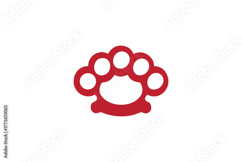 Striking Red Brass Knuckles Icon Symbol of Danger and Power Bold Crimson Finish Weapon Accessory Graphic Design Element Isolated on a Clean White Background