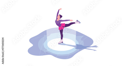 Graceful ice skater performing on ice with elegant pose and shadow