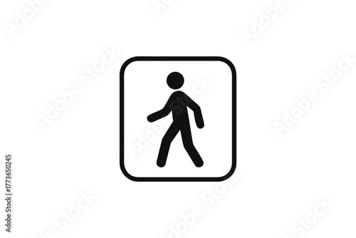 Simple black and white pedestrian icon in a rounded square for walking indication
