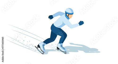 Speed skater on ice in motion with dynamic pose and minimalist design