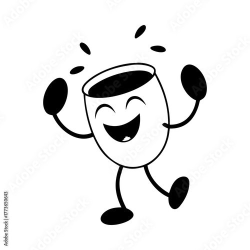 Happy coffee cup character cartoon drink beverage cafe joy silhouette vector illustration