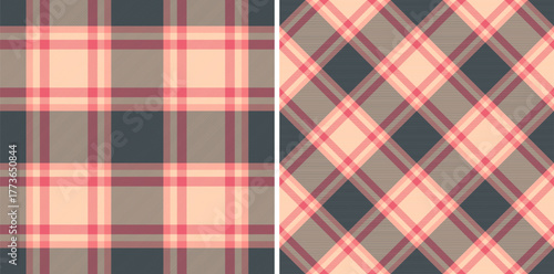 Plaid fabric pattern of tartan textile vector with a texture background check seamless. Set in warm colors. Valentines day outfit inspiration.