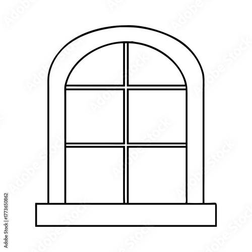 Arched window frame pane glass sill outline architecture silhouette vector illustration