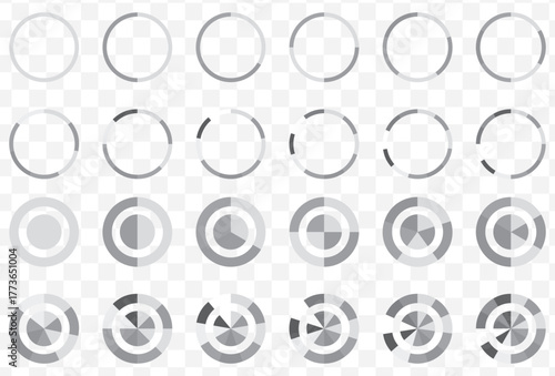 Pie chart set. Colorful diagram collection with 2,3,4,5,6 sections or steps. Circle icons for infographic, UI, web design, business presentation. Vector illustration on Transparent Background. EPS 10.