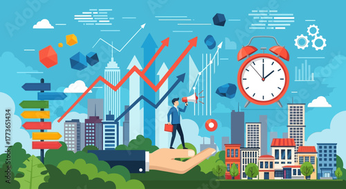 Business Strategy and Growth Vector Illustration | Corporate Leadership & Time Management