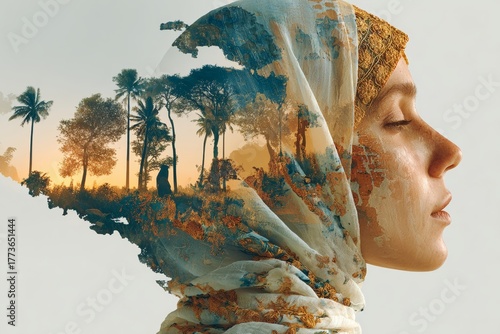 Profile of a woman with thoughts about vacation. Generative AI