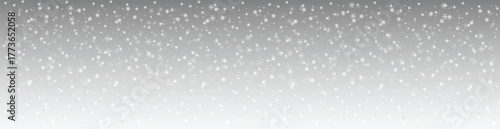 A realistic falling snow overlay on a gray gradient festive winter background with snowstorm and bokeh. A modern vector, white overlay with special light effect, for Christmas, New Year holiday design