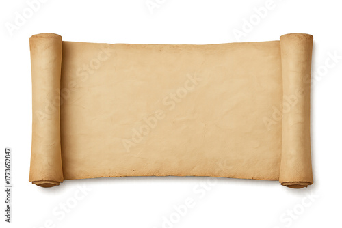 Realistic Vintage Rolled Paper Scroll Banner with Soft Creases and Shadows – Transparent Background PNG