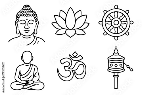 Buddhism Doodle Icon Set - Zen Spirituality and Meditation Symbols