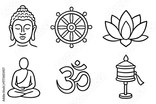 Buddhism Doodle Icon Set - Zen Spirituality and Meditation Symbols