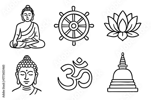 Buddhism Doodle Icon Set - Zen Spirituality and Meditation Symbols