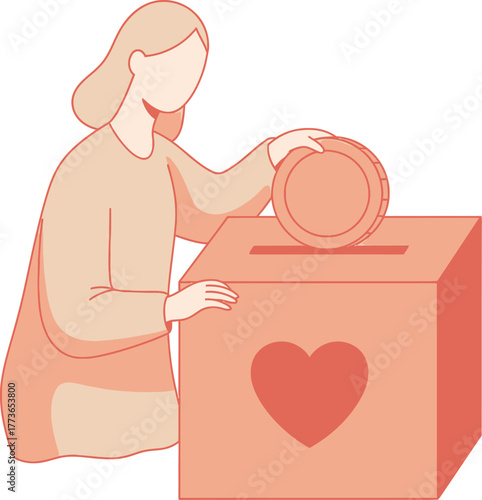 A woman is donating money to charity, illustrating the act of giving, philanthropy, and support for those in need