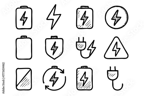 Charger Icon Set Doodle Style Vector Stock