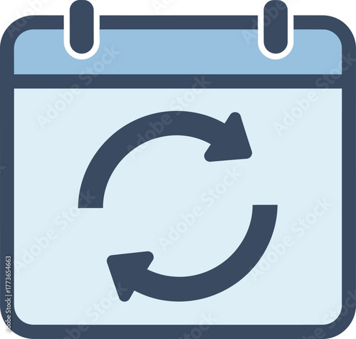 Calendar icon with refresh symbol, represents recurring event, schedule update, or appointment reminder