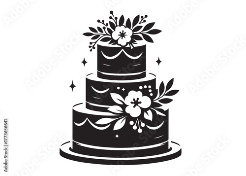 wedding cakes logo silhouette vector, anniversary cake silhouette vector illustration, birthday cake vector silhouette logo, romantic wedding cake logo silhouettes vector on white background