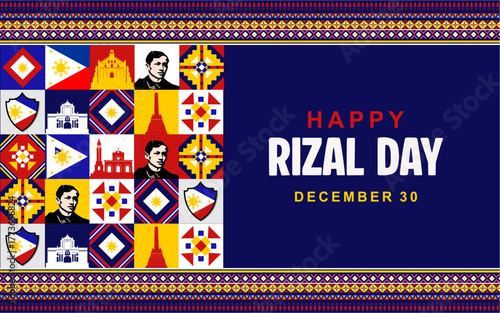 Elegant Happy Rizal Day Vector Illustration template with typical Filipino pattern ornaments. Great for greeting cards, posters, banners and social media.