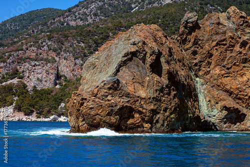 Adrasan Bay Showing Mountainous Coast and Turquoise Waters, Antalya, Turkey