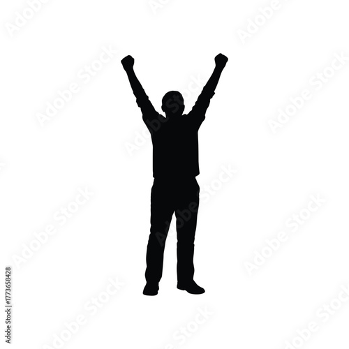 Silhouette of a triumphant person with arms raised in celebration